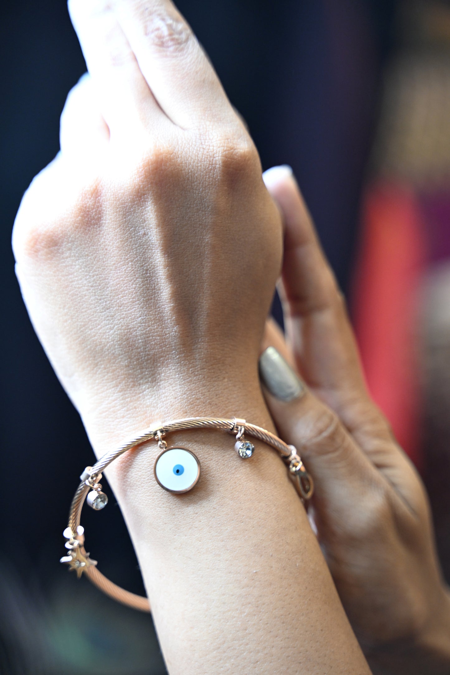 Evil Eye Charm Stainless Steel Anti-Tarnish Adjustable Size Bracelet