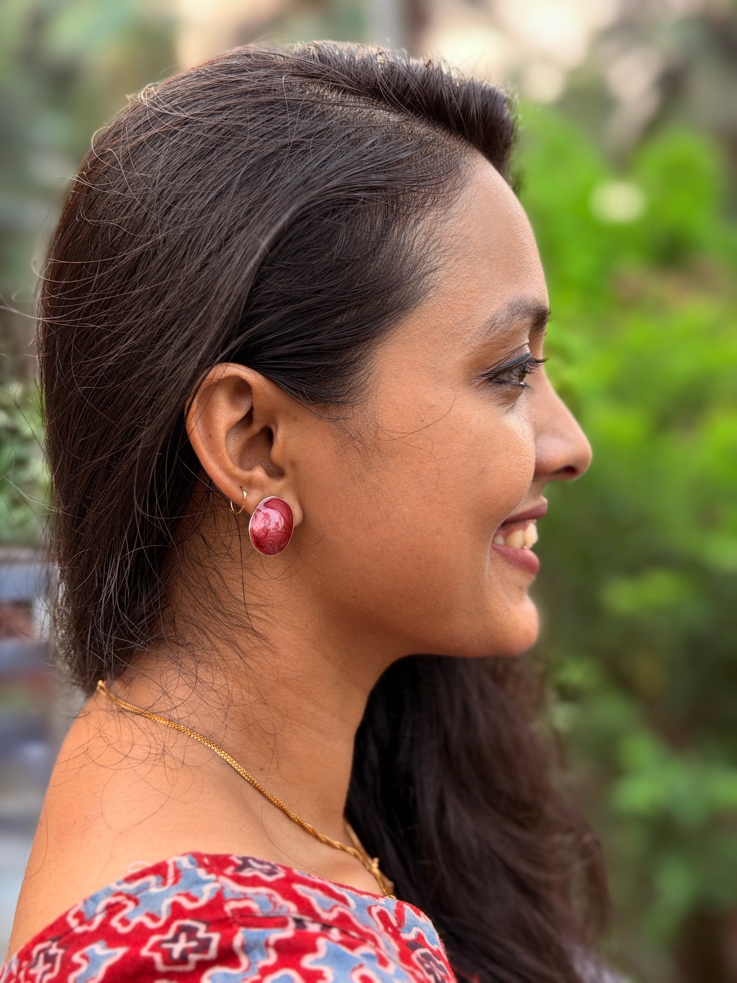 Oval Shaped Colour Stud Earring