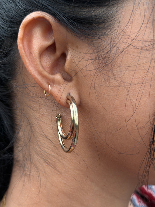 Gold Plated Dual Round Fashion Hoop Earring