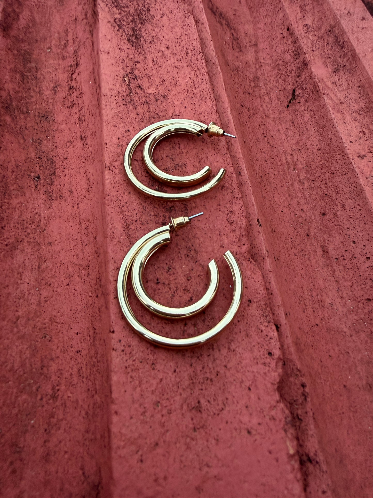 Gold Plated Dual Round Fashion Hoop Earring