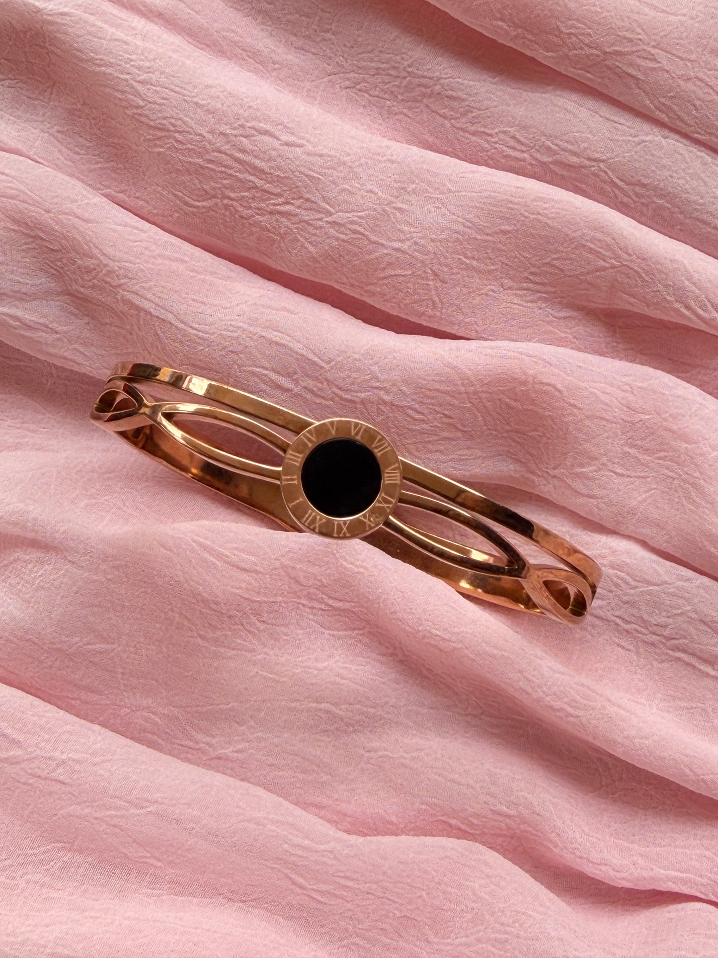 Roman Numeral Rosegold AntiTarnish Stainless Steel Cuff Bracelet