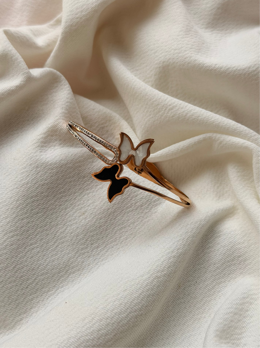 Butterfly Motif Rosegold Antitarnish Stainless Steel Cuff Bracelet