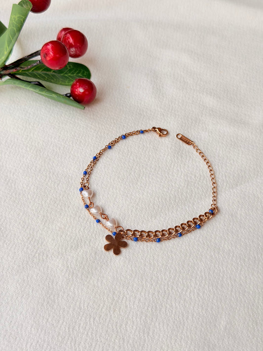 Heart Beads Flower Charms Rosegold AntiTarnish Bracelet