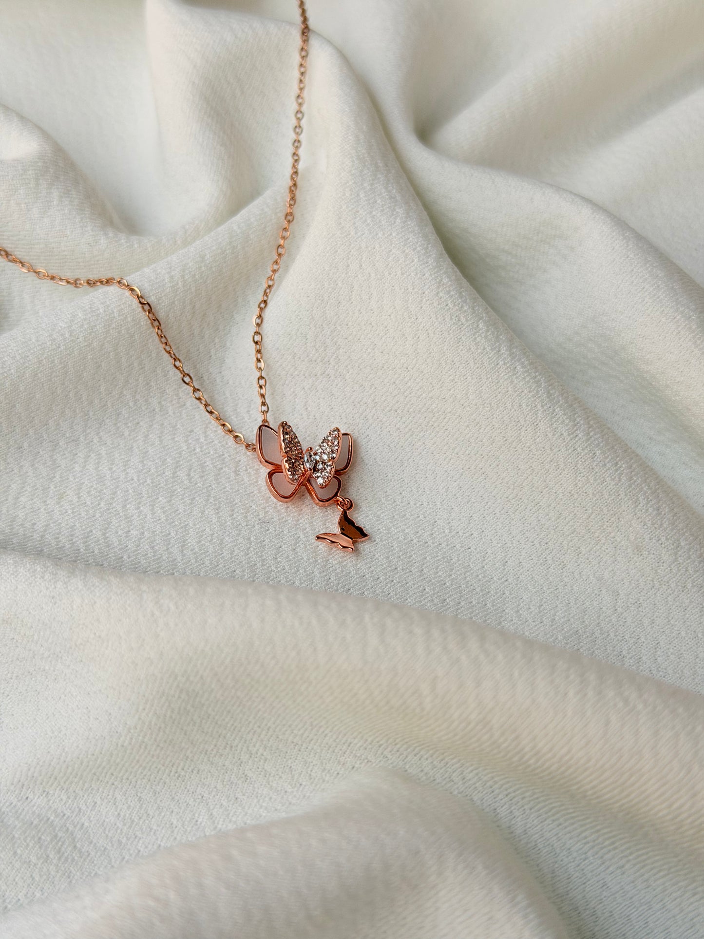 Butterfly Ballet Rosegold Antitarnish Stainless Steel Chain Pendant