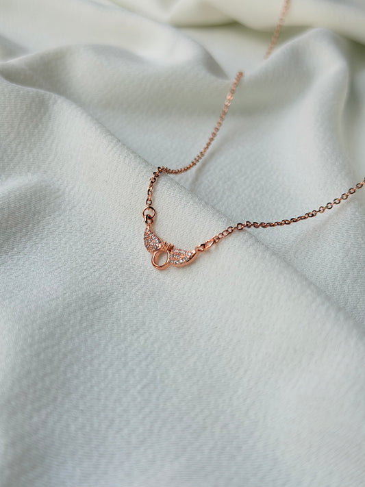 Angel Wings Stone Studded Rose Gold Anti Tarnish Chain Pendant