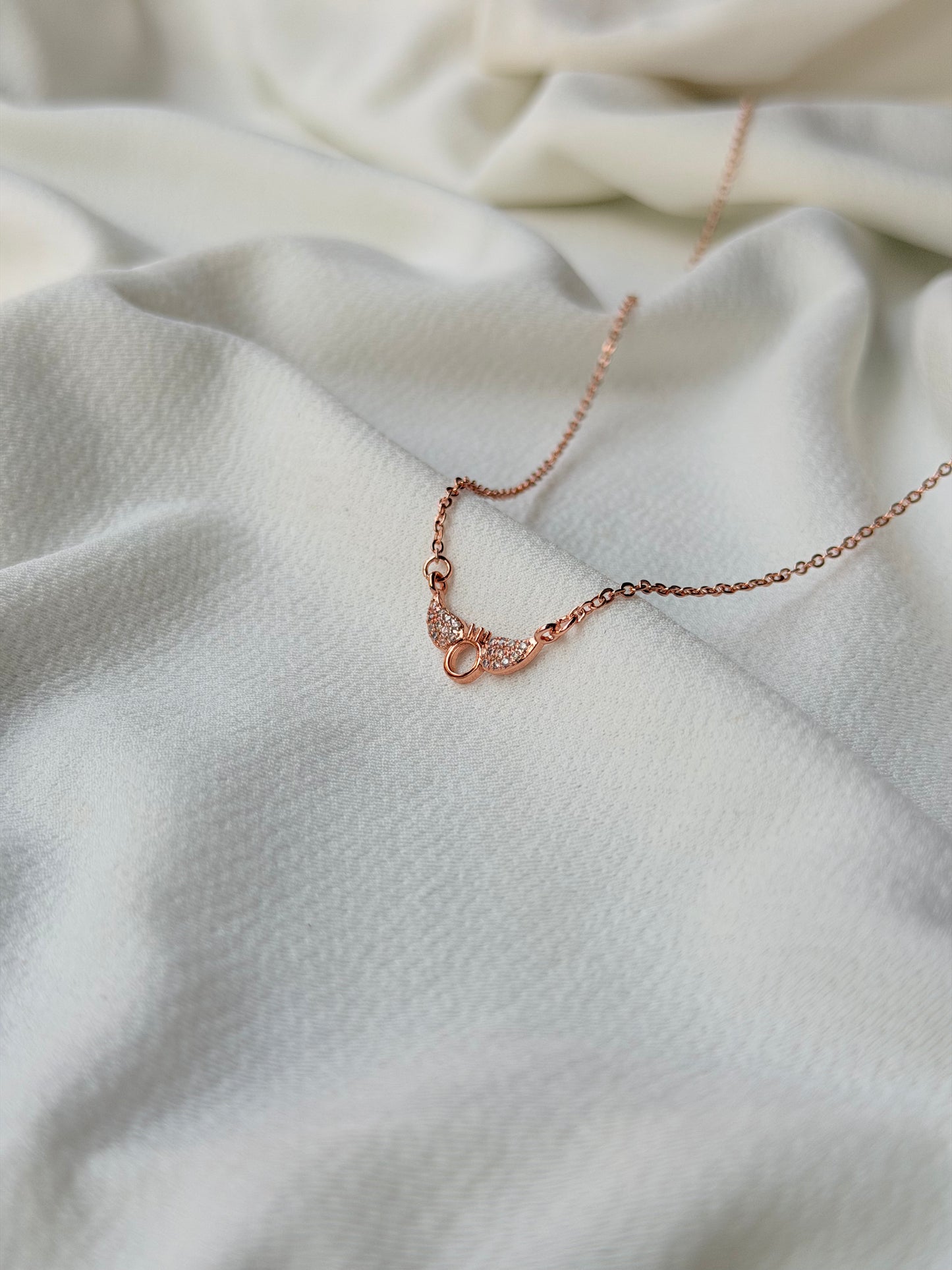 Angel Wings Stone Studded Rose Gold Anti Tarnish Chain Pendant