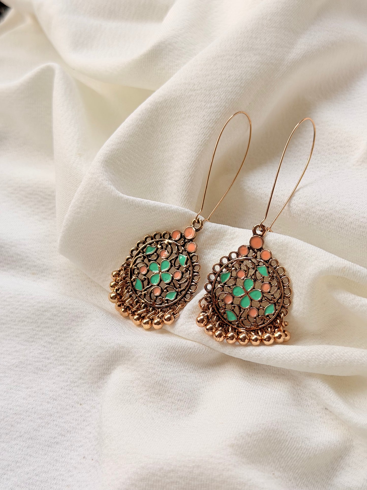 Antique Gold Dual Colour Hook Long Dangler Earring