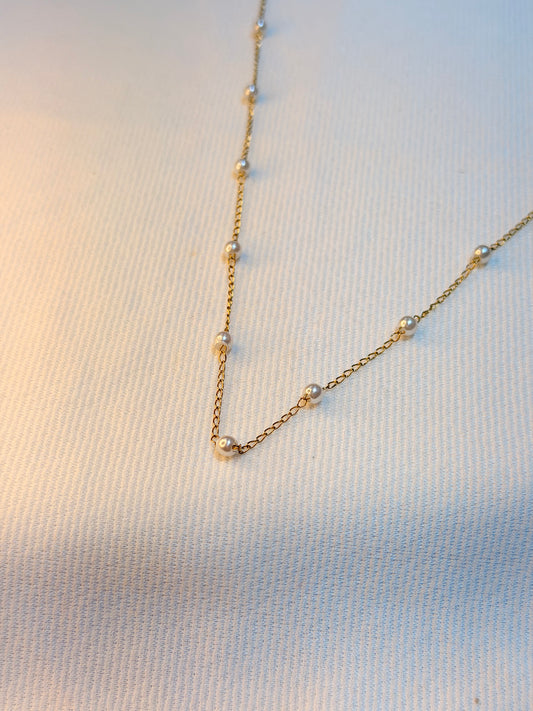 Delicate Pearl Stations 22k Gold Plated Stainless Steel Chain