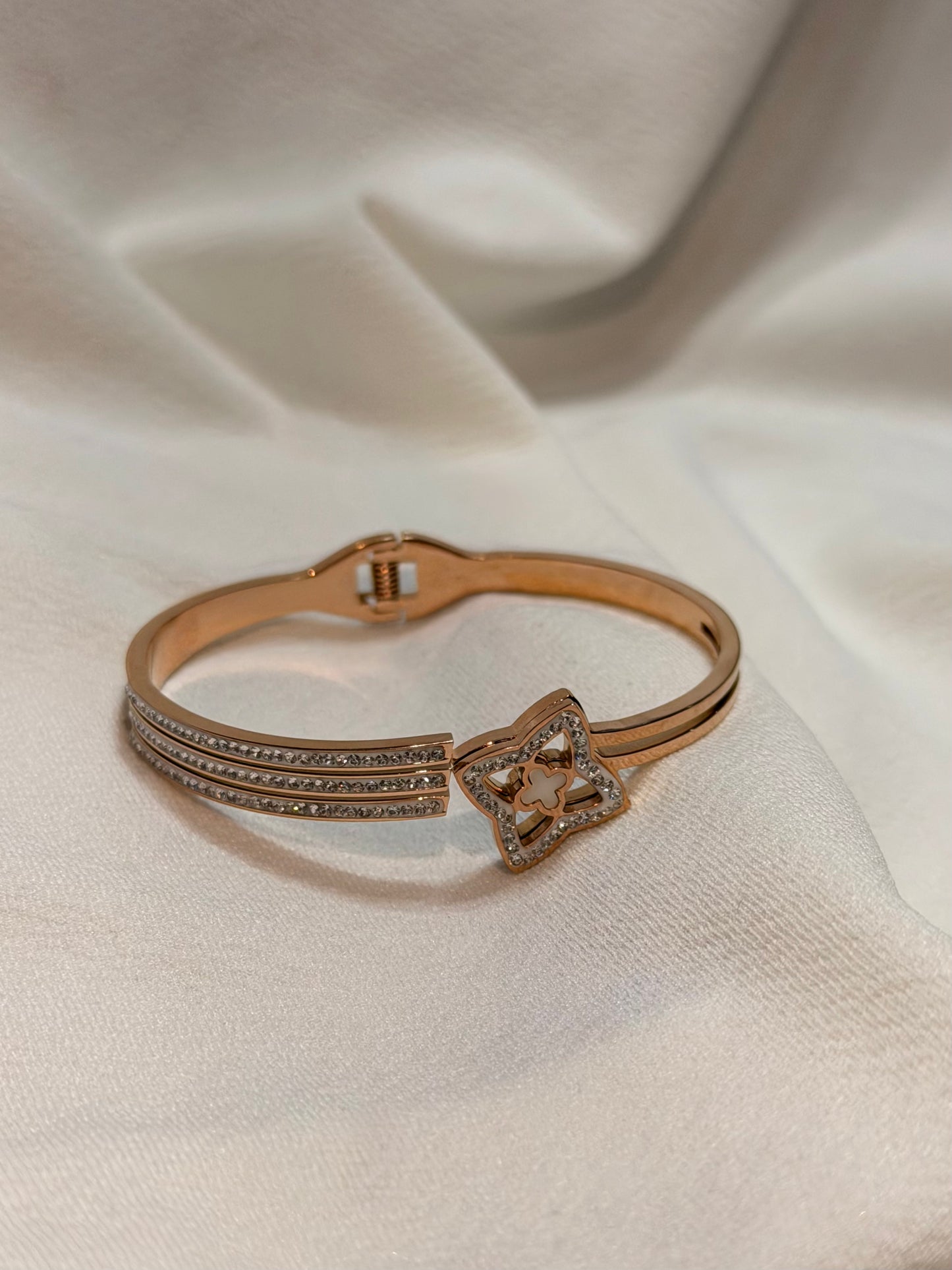 Rose Gold-Plated American Diamond AntiTarnish Stainless Steel Cuff Bracelet