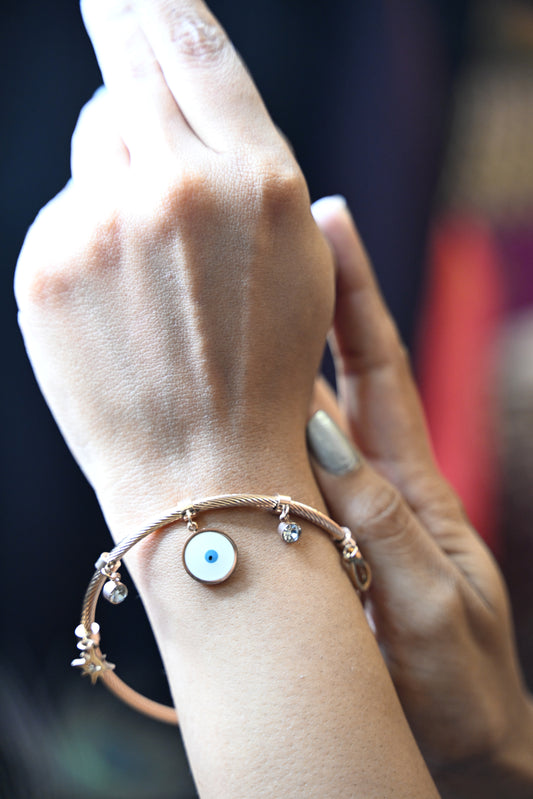 Evil Eye Charm Stainless Steel Anti-Tarnish Adjustable Size Bracelet