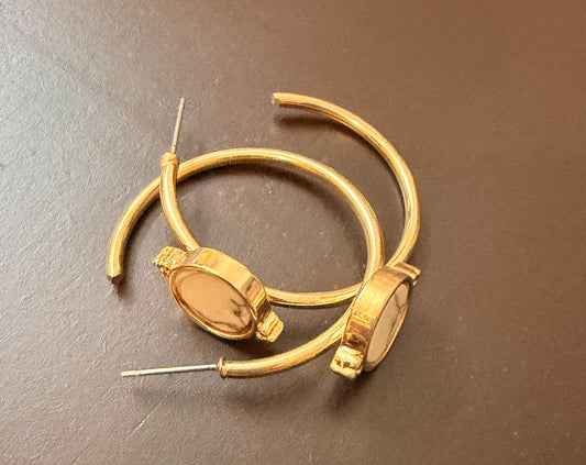 Gold Plated Open Round Shaped Marble Stone Earring