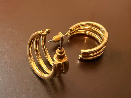 Gold Plated Three Layered Earring