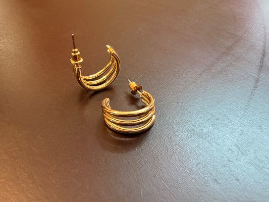 Gold Plated Three Layered Earring