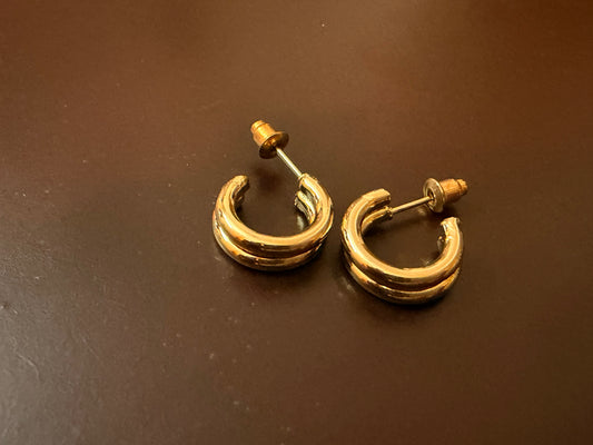 Gold plated Double Layered Half Earring