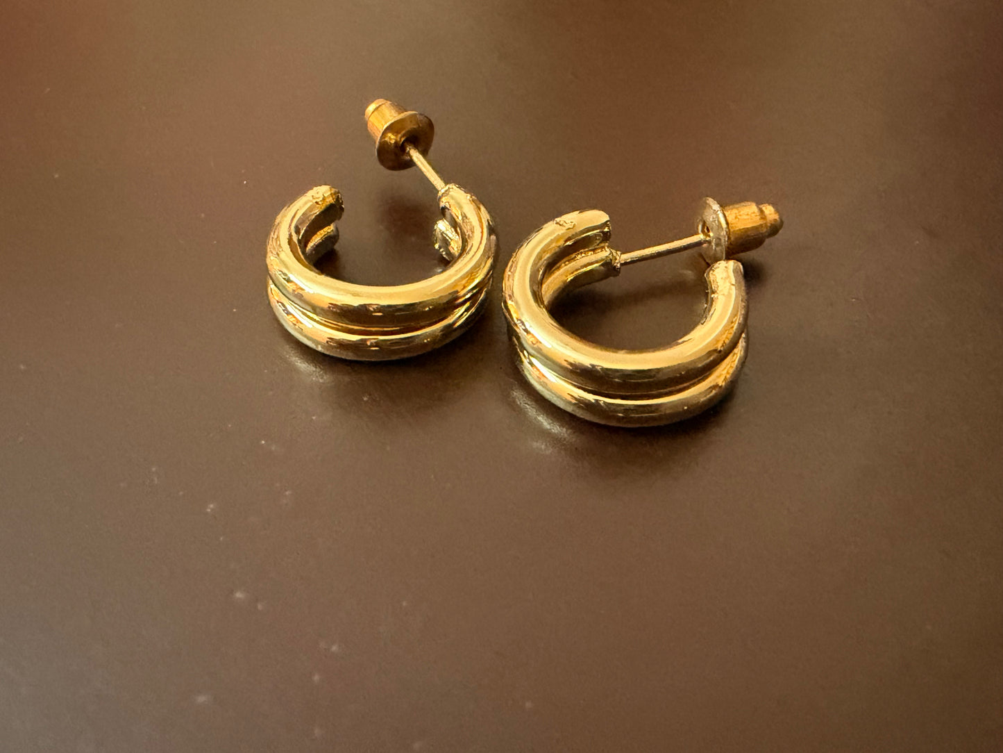 Gold plated Double Layered Half Earring