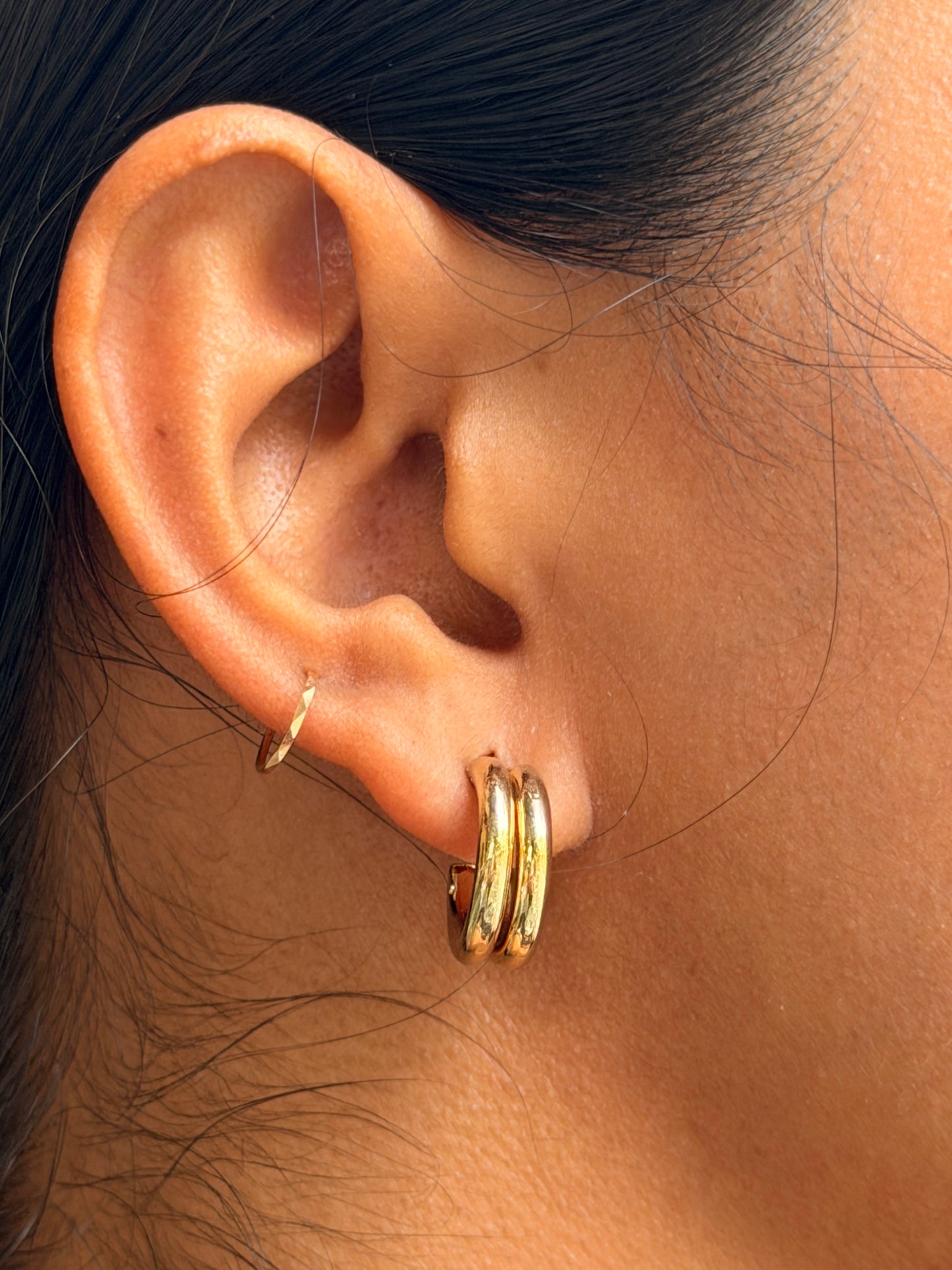 Gold plated Double Layered Half Earring