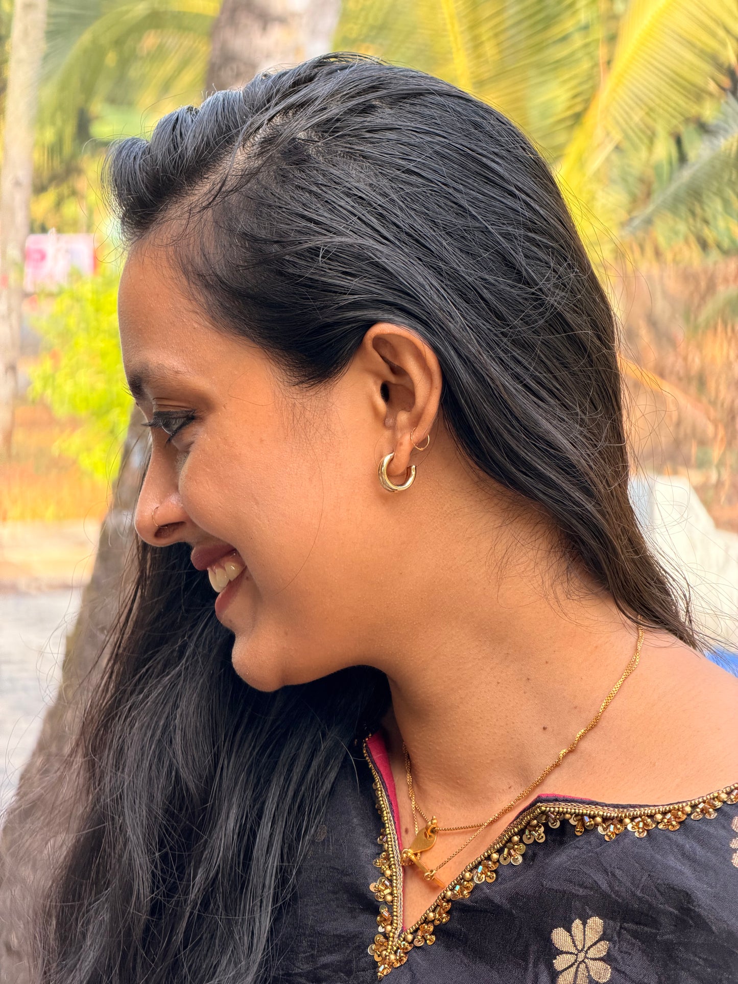 Gold plated Double Layered Half Earring