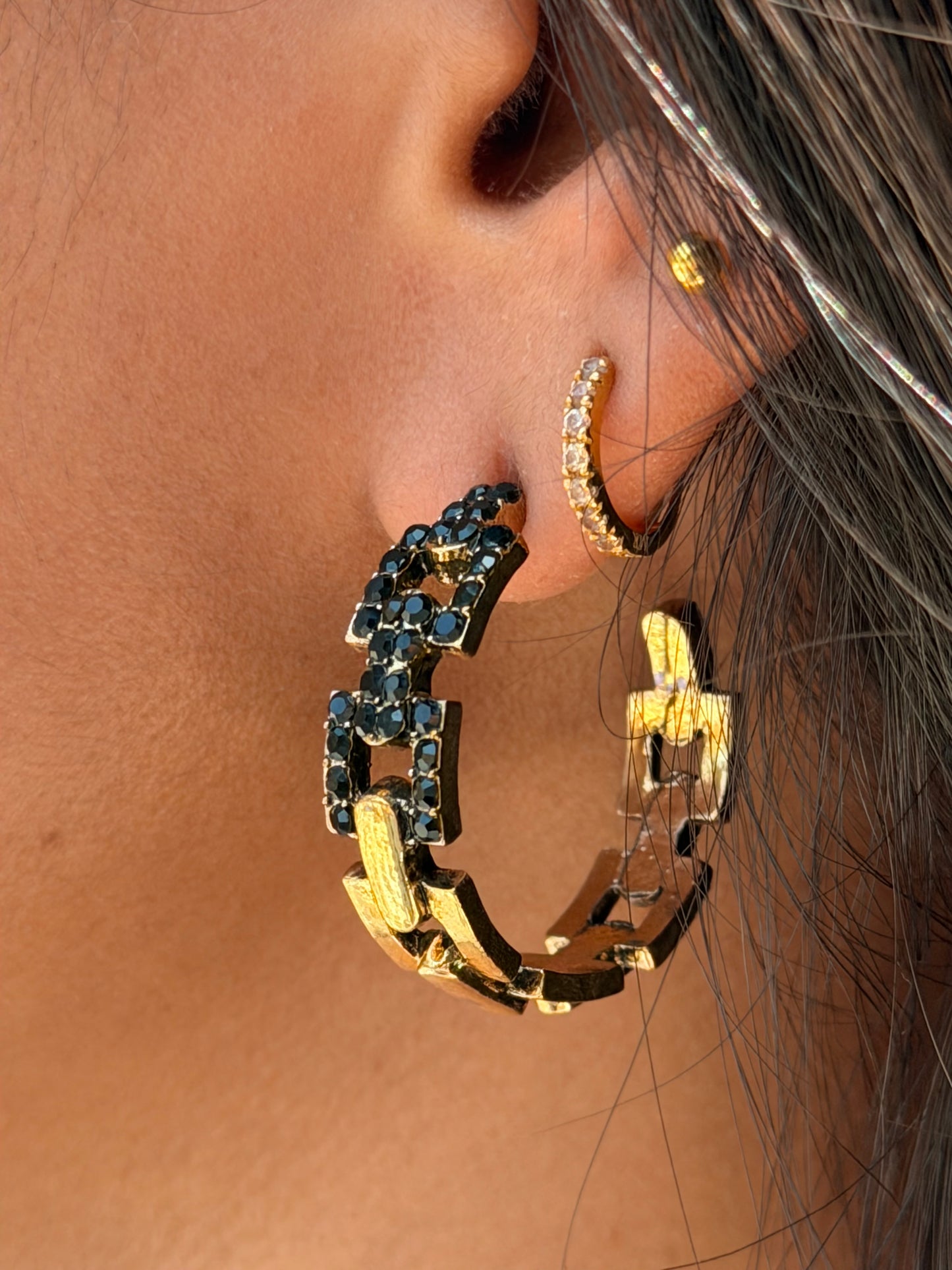 Open Round Stone Studded Hoop Earring
