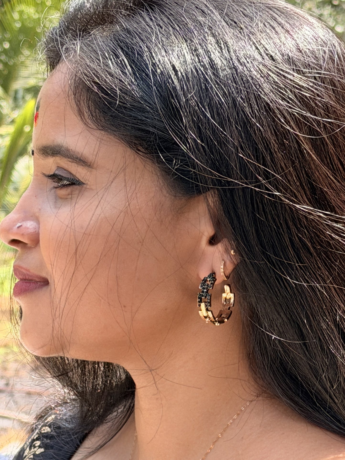 Open Round Stone Studded Hoop Earring