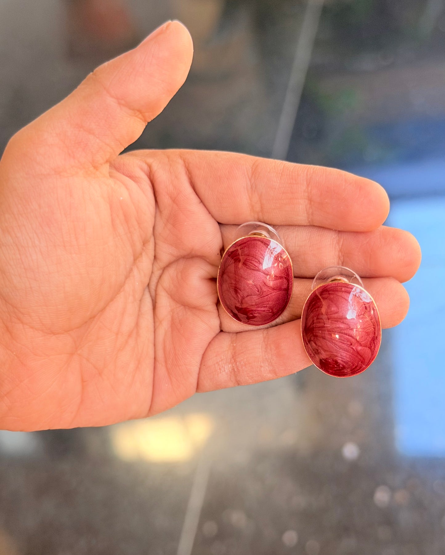 Oval Shaped Colour Stud Earring