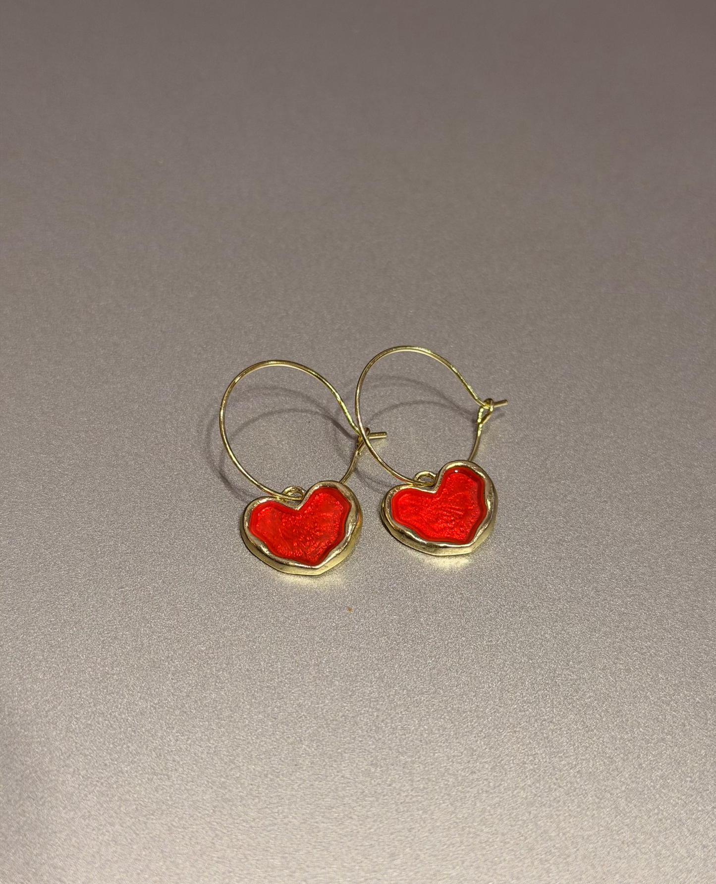 Red Fall Heart Hoop Earrings