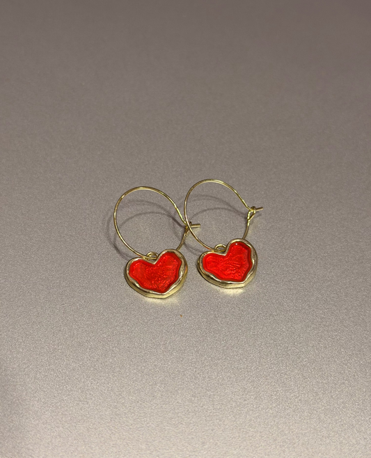 Red Fall Heart Hoop Earrings