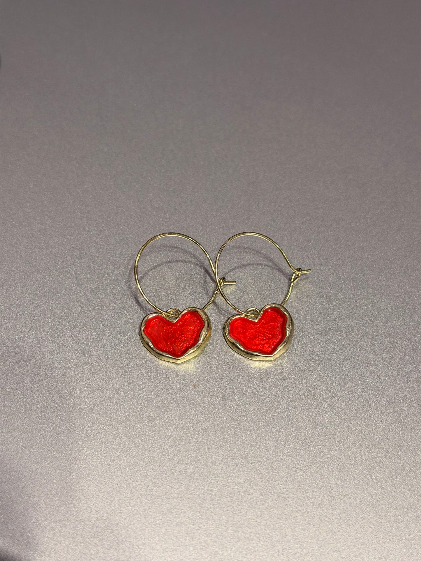 Red Fall Heart Hoop Earrings
