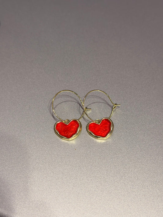 Red Fall Heart Hoop Earrings