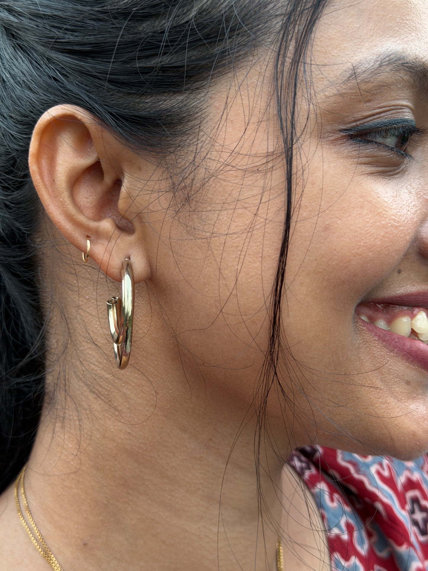 Gold Plated Dual Round Fashion Hoop Earring