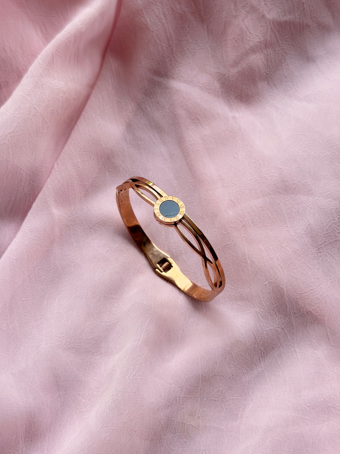 Roman Numeral Rosegold AntiTarnish Stainless Steel Cuff Bracelet