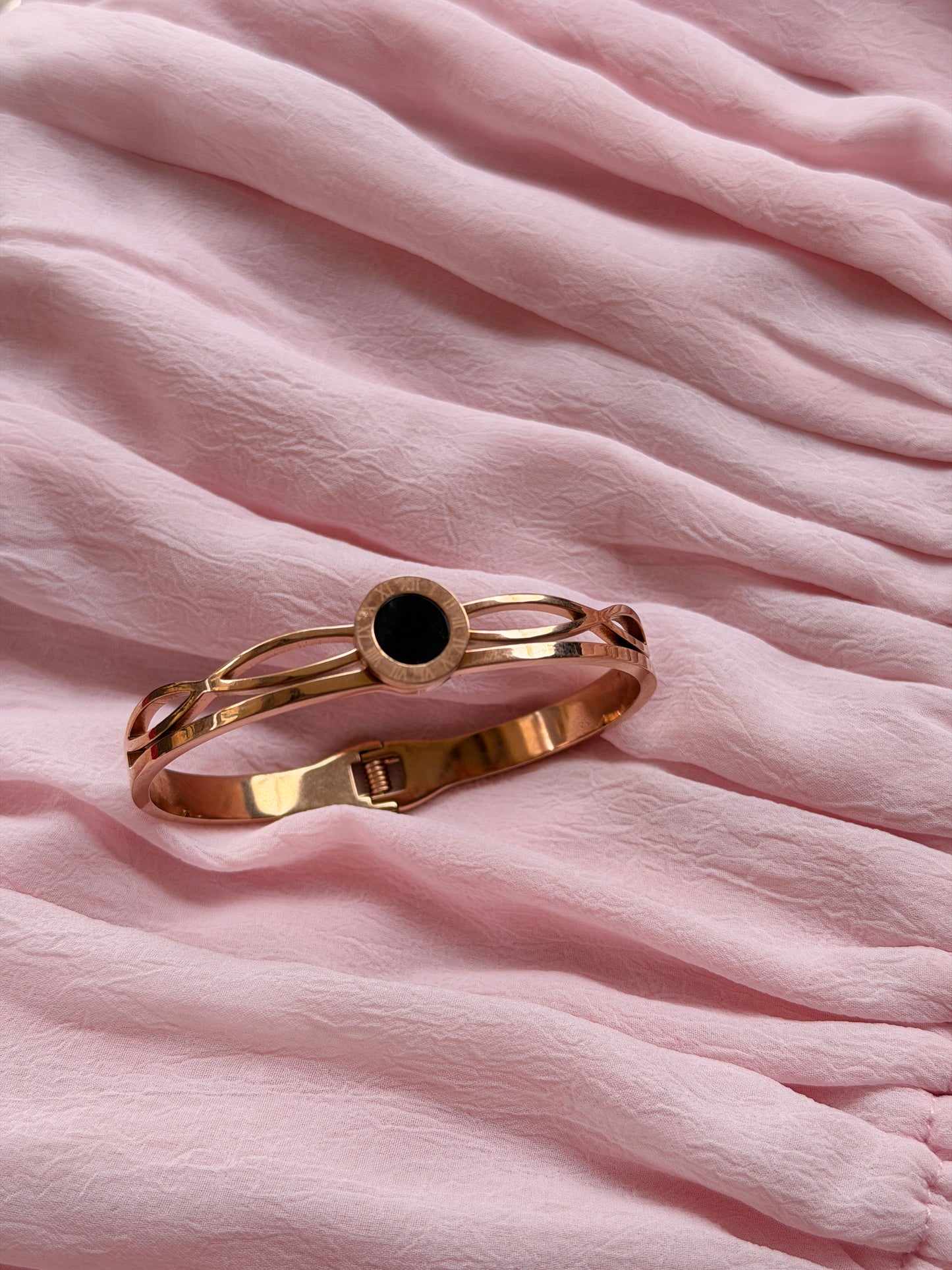 Roman Numeral Rosegold AntiTarnish Stainless Steel Cuff Bracelet