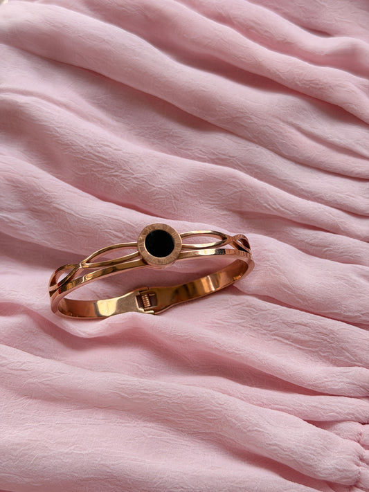 Roman Numeral Rosegold AntiTarnish Stainless Steel Cuff Bracelet