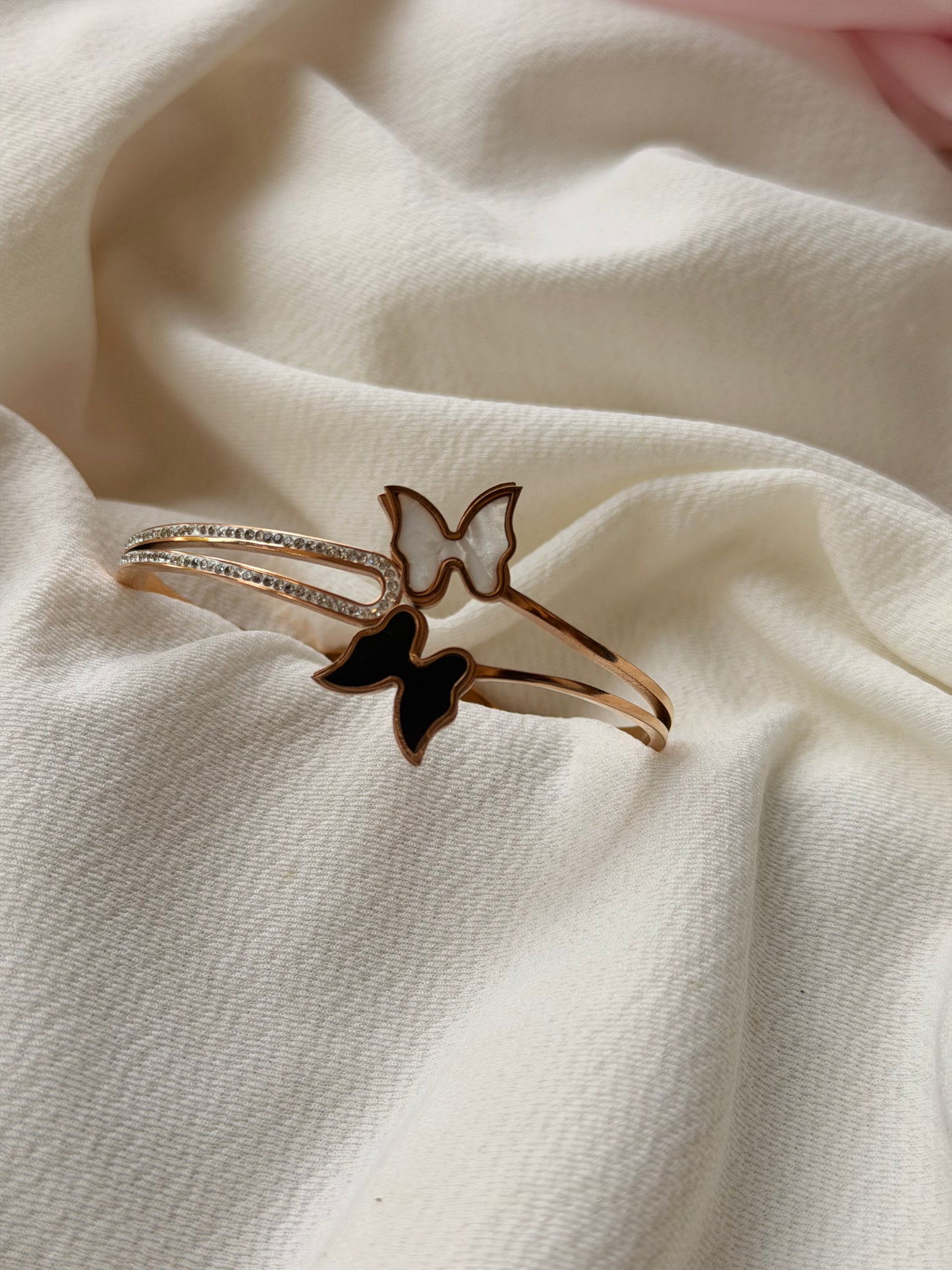 Butterfly Motif Rosegold Antitarnish Stainless Steel Cuff Bracelet