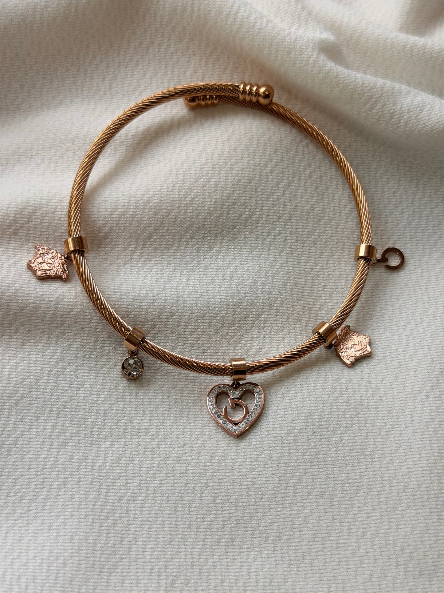 Heart and Crystal Charm Rosegold AntiTarnish Stainless Steel Bracelet