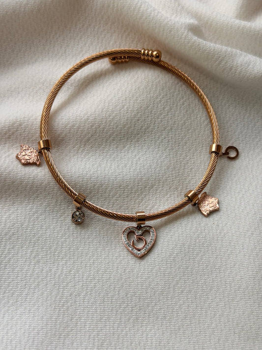 Heart and Crystal Charm Rosegold AntiTarnish Stainless Steel Bracelet