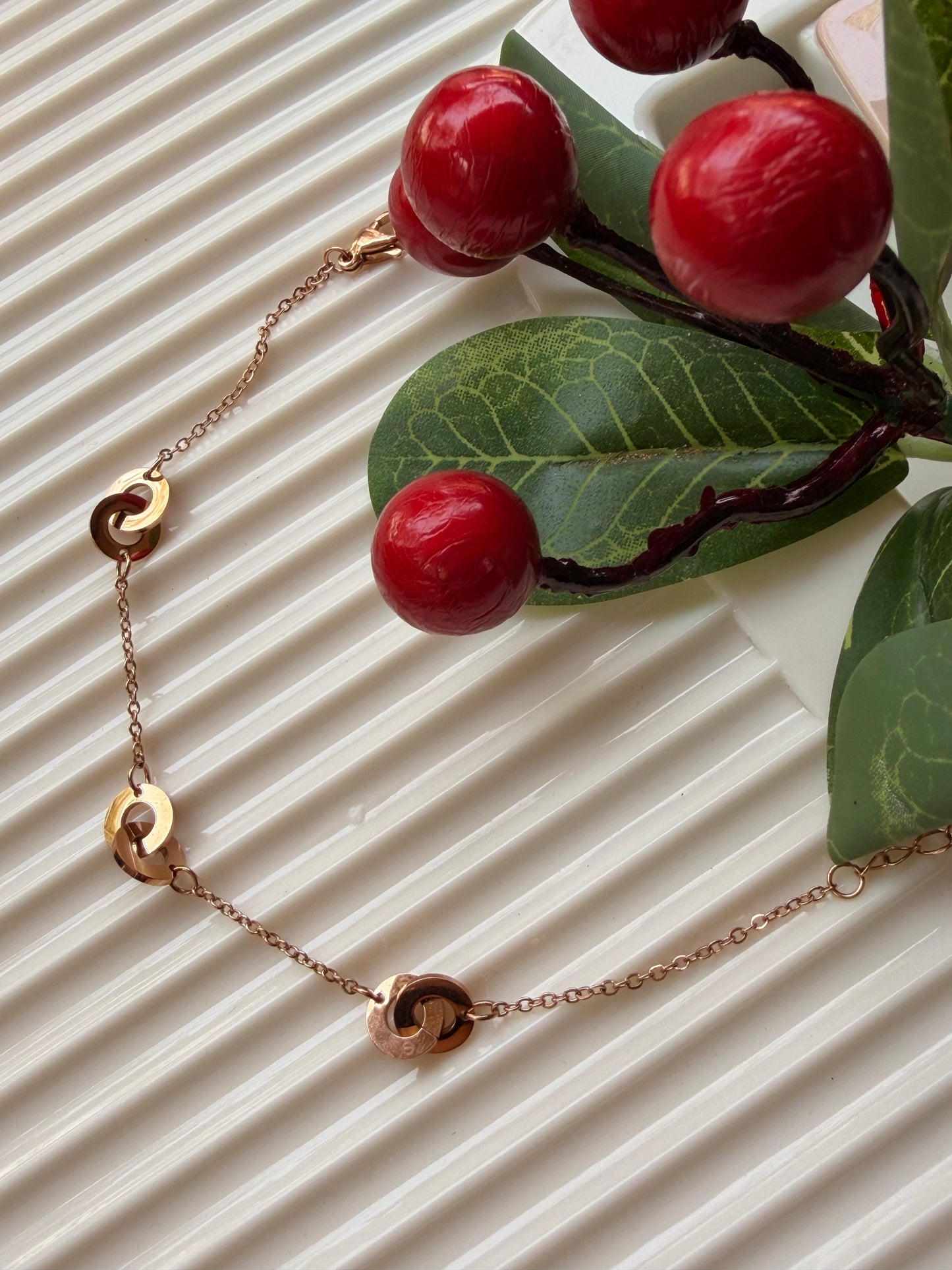 Dual Ring Rosegold Stainless steel Bracelet