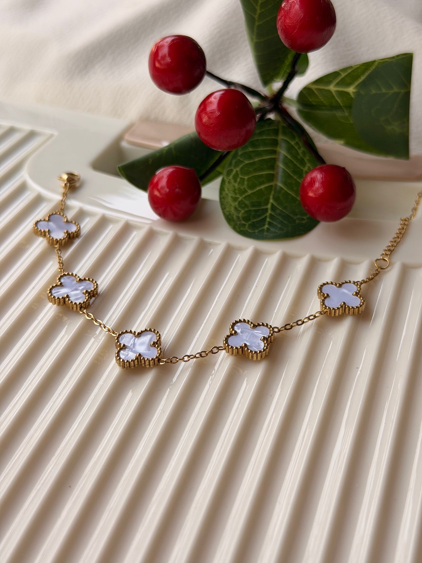 Clover Charms Gold-Plated AntiTarnish Stainless Steel Bracelet