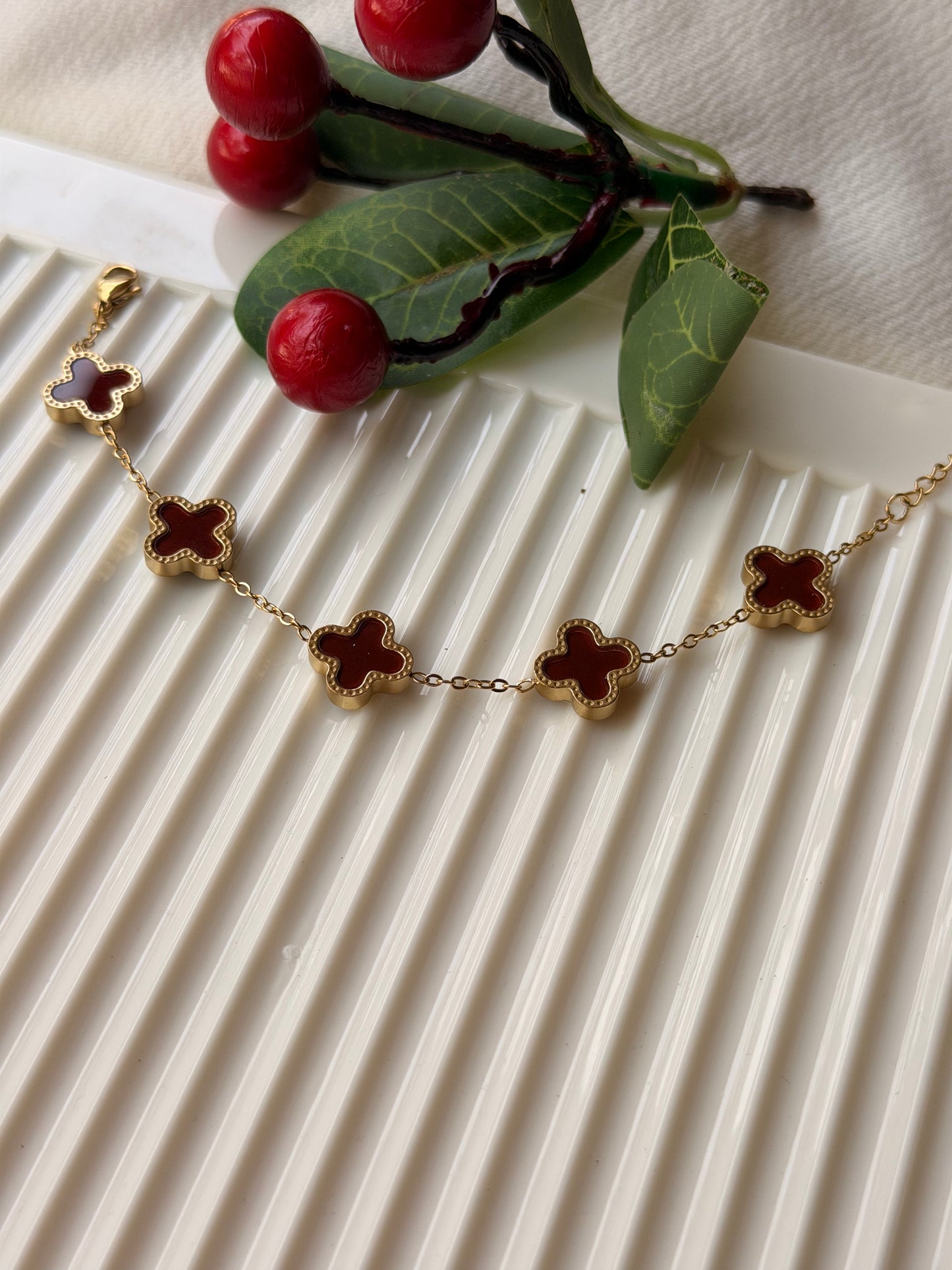 Clover Charms Gold-Plated AntiTarnish Stainless Steel Bracelet