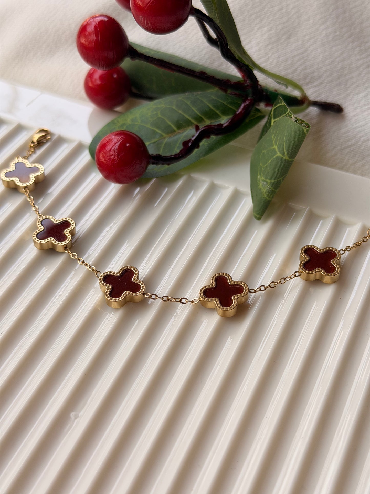 Clover Charms Gold-Plated AntiTarnish Stainless Steel Bracelet