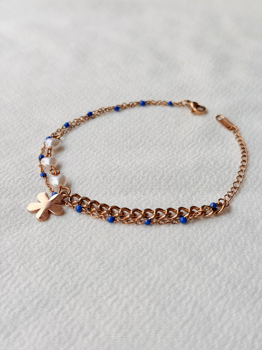 Heart Beads Flower Charms Rosegold AntiTarnish Bracelet