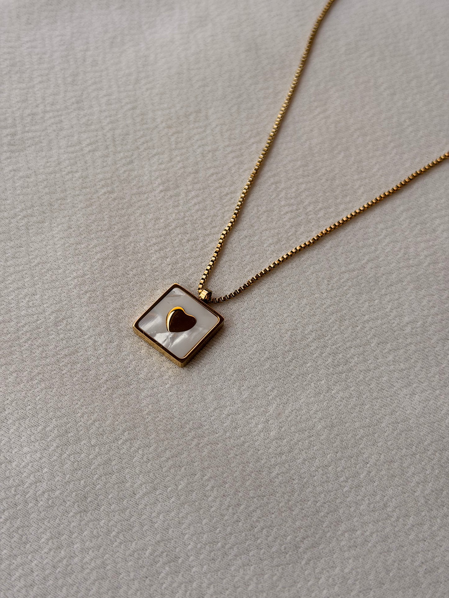 Heart Inlay Square Gold Plated Antitarnish Stainless Steel Chain Pendant