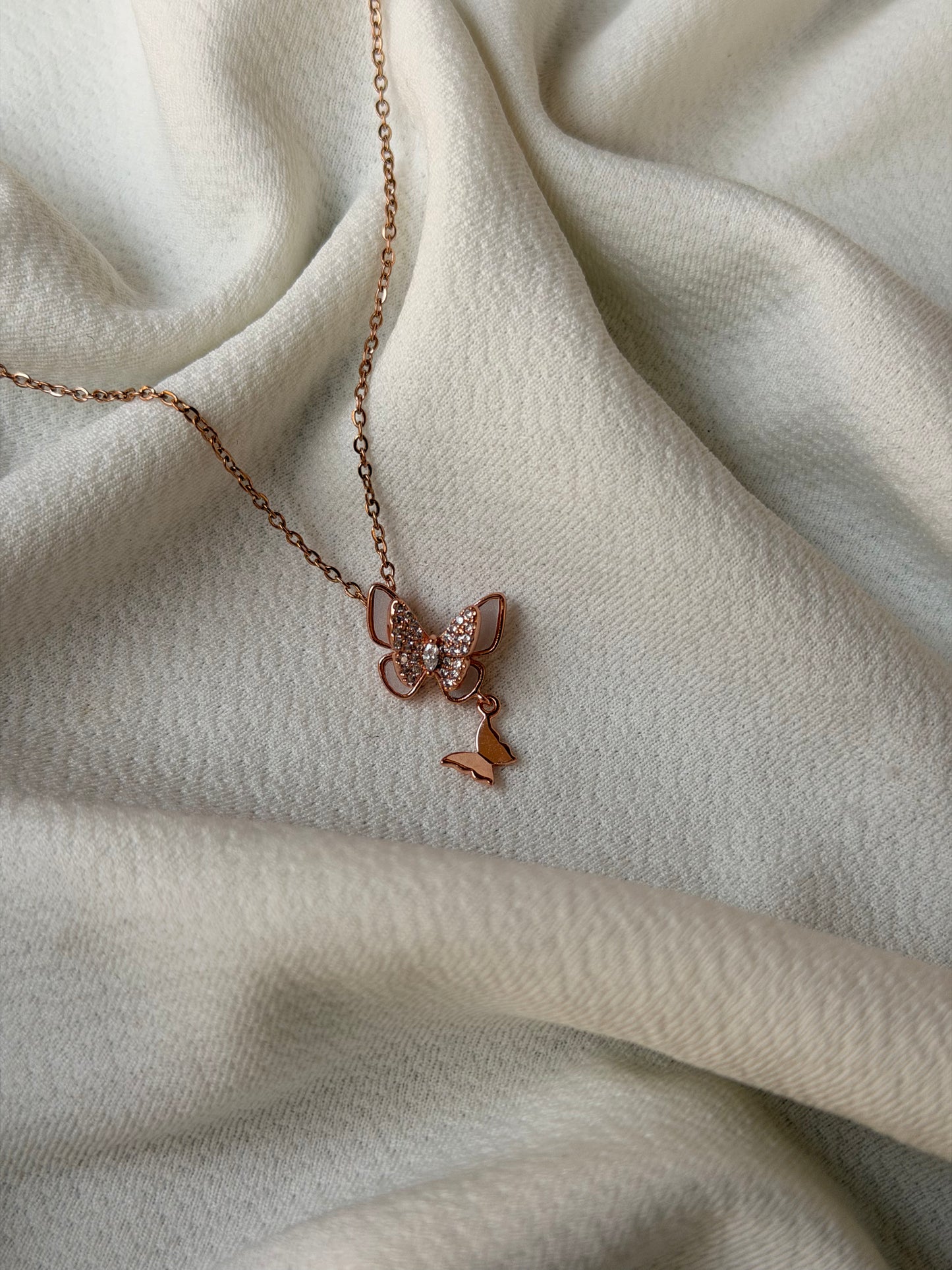 Butterfly Ballet Rosegold Antitarnish Stainless Steel Chain Pendant