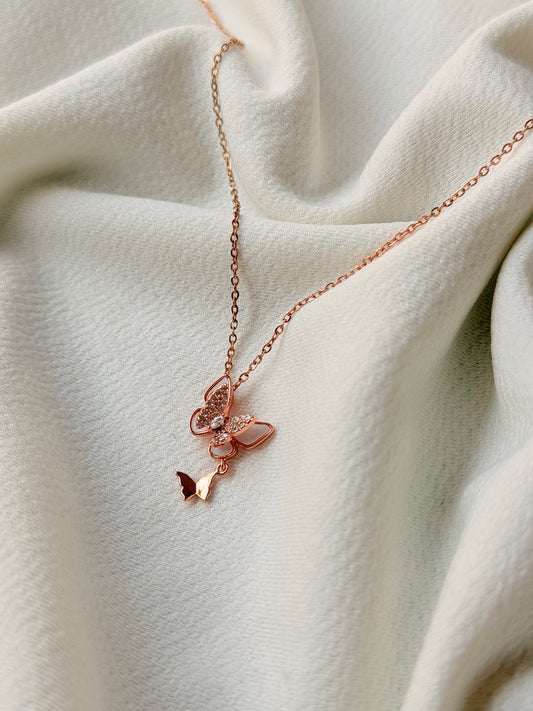 Butterfly Ballet Rosegold Antitarnish Stainless Steel Chain Pendant