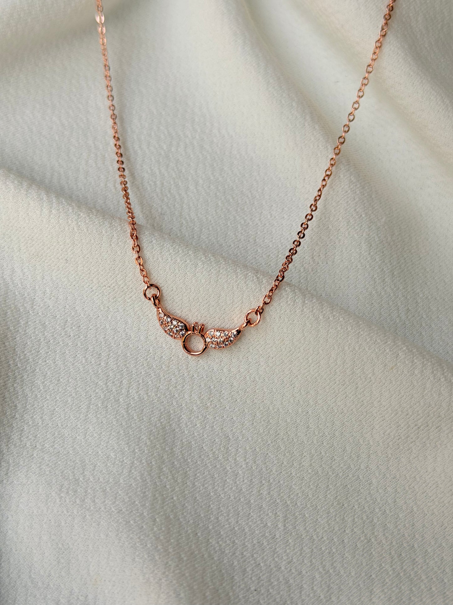 Angel Wings Stone Studded Rose Gold Anti Tarnish Chain Pendant