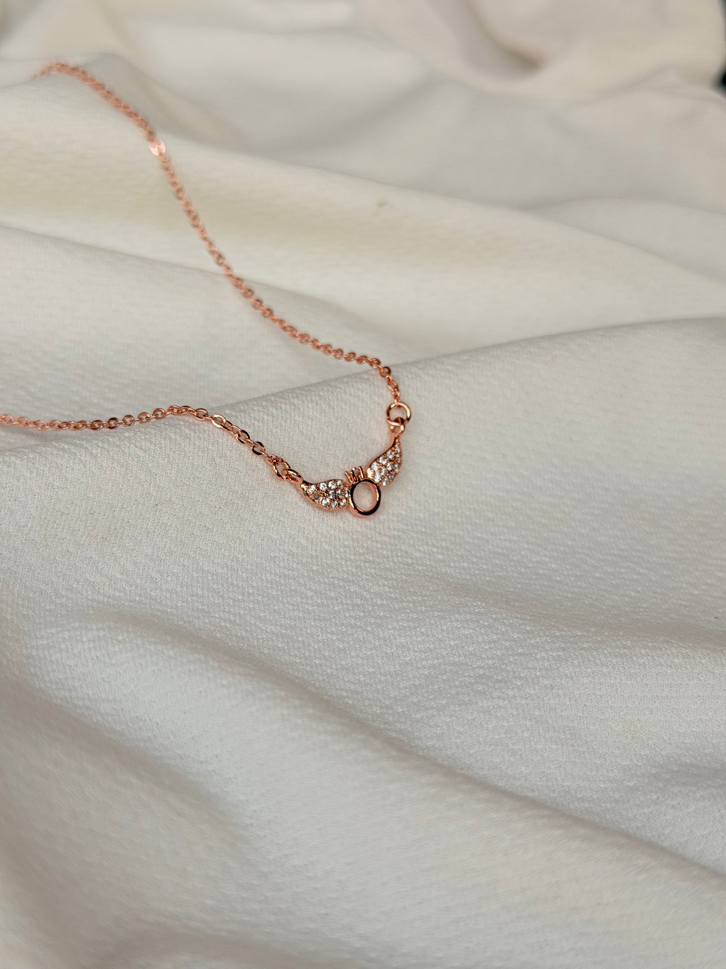 Angel Wings Stone Studded Rose Gold Anti Tarnish Chain Pendant
