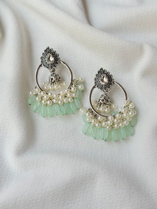 Silver Round Droplet Pearl Beads Fashion Antique Earring