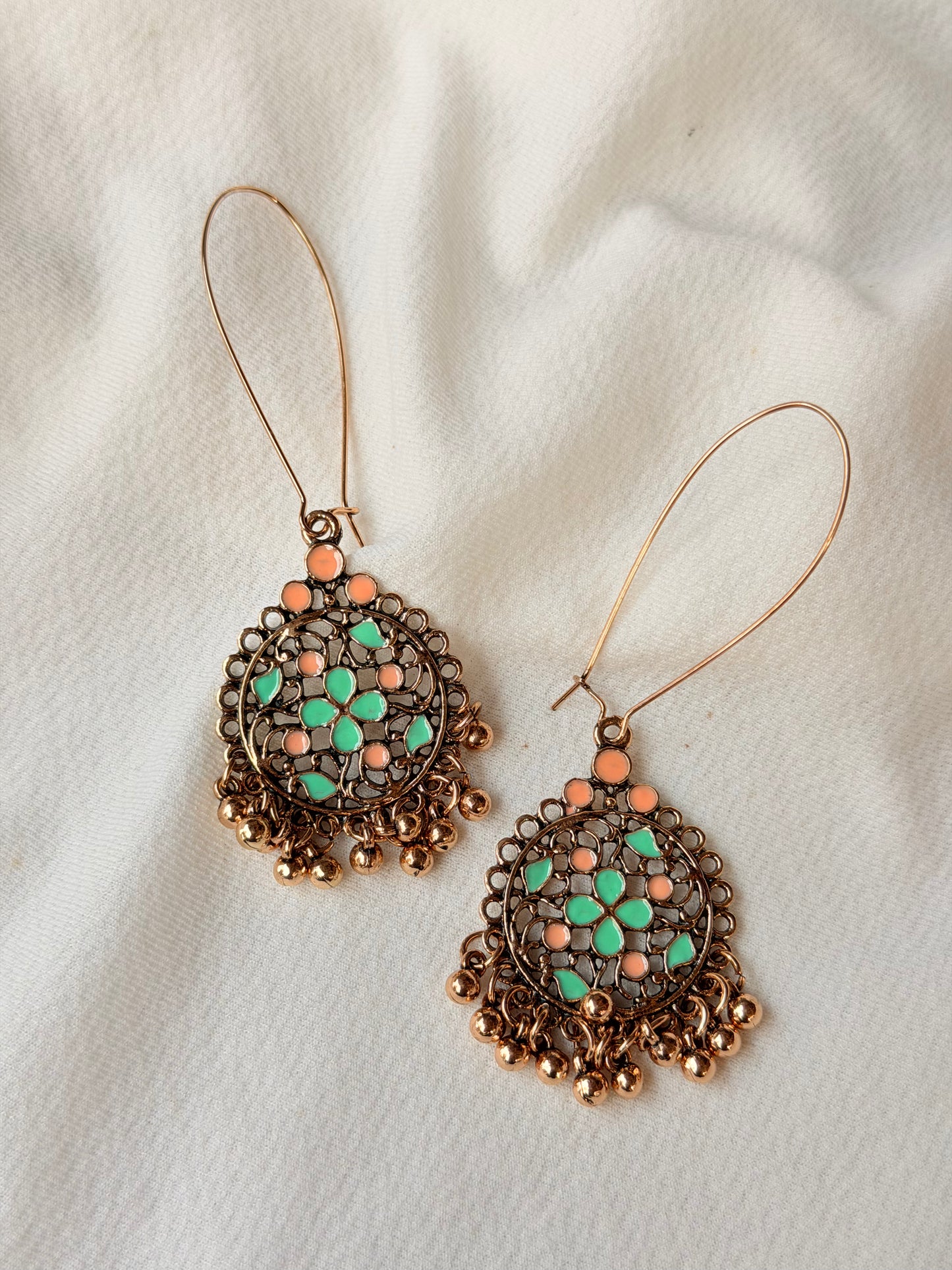 Antique Gold Dual Colour Hook Long Dangler Earring