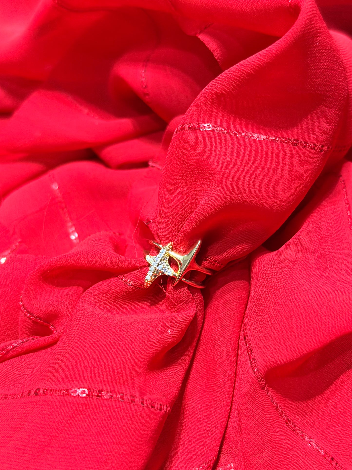 Crystal Studded Adjustable Gold Plated Star Fish Ring