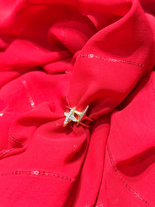 Crystal Studded Adjustable Gold Plated Star Fish Ring