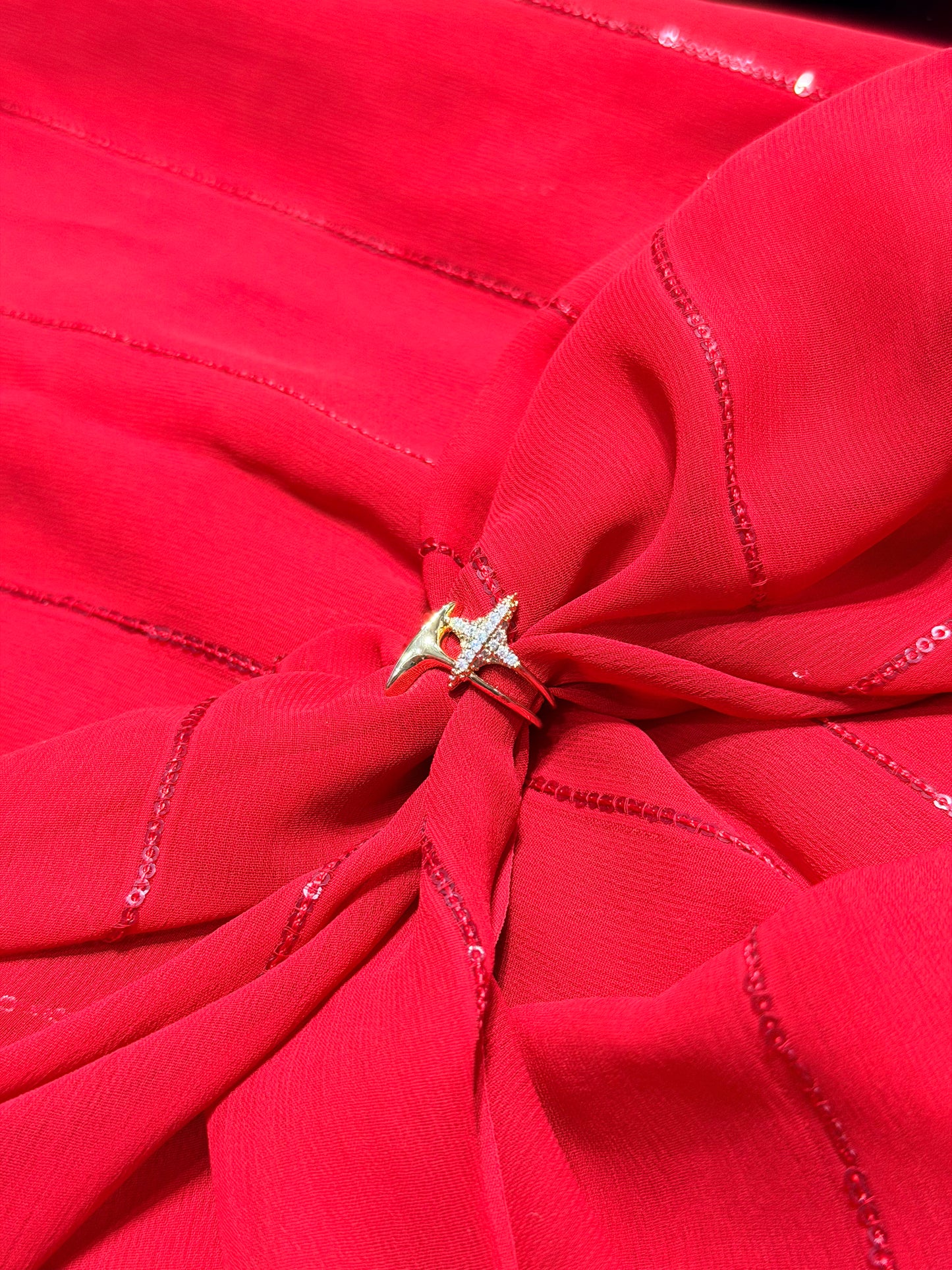 Crystal Studded Adjustable Gold Plated Star Fish Ring